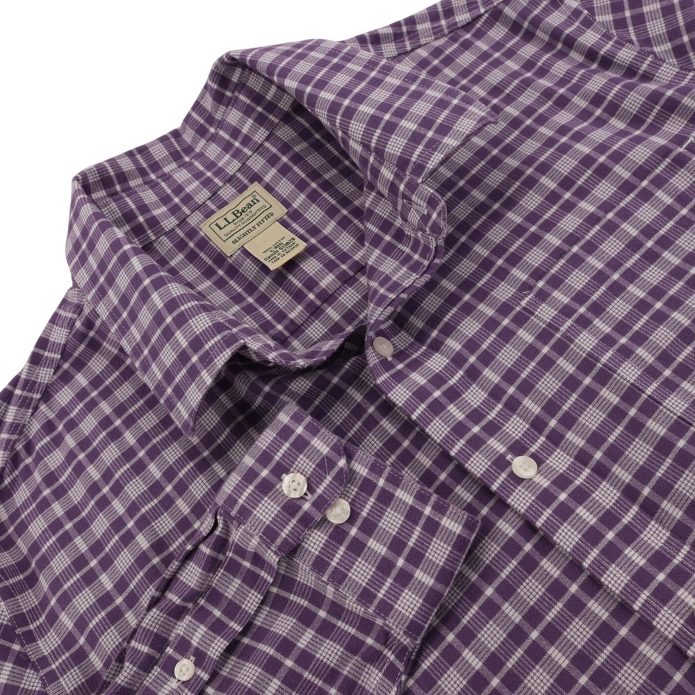 LL Bean Mens Large Slightly Fitted Plaid Button Down Shirt Purple White 513829